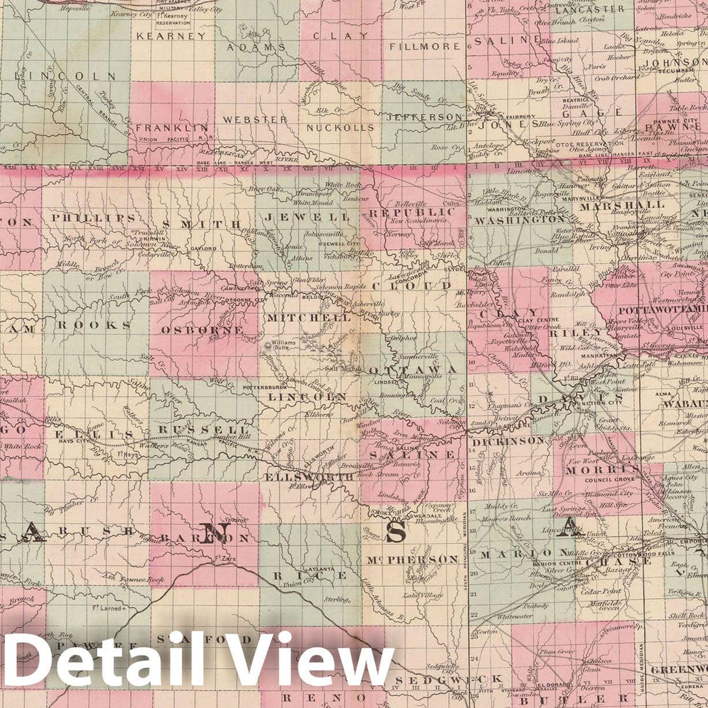 Historic Map : Kansas & Nebraska 1873 , Family Atlas World , Vintage Wall Art