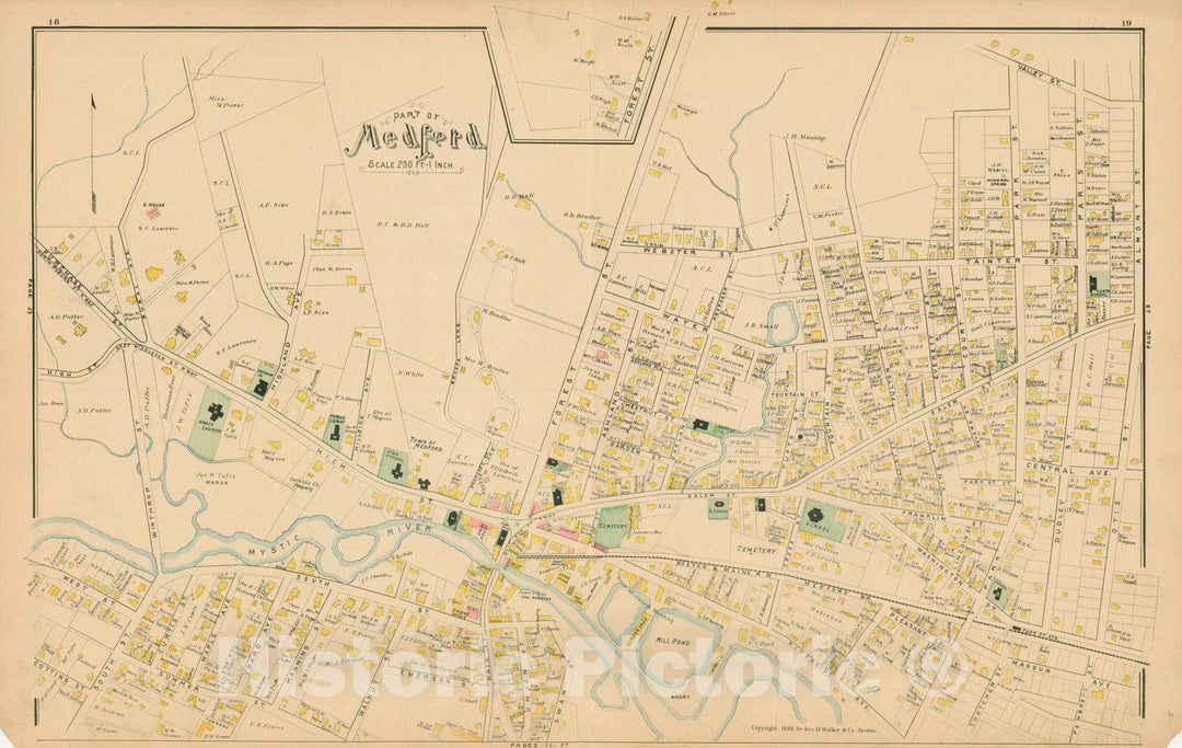 Historic Map : Atlas of Middlesex County, Massachusetts, Medford 1889 , v6, Vintage Wall Art