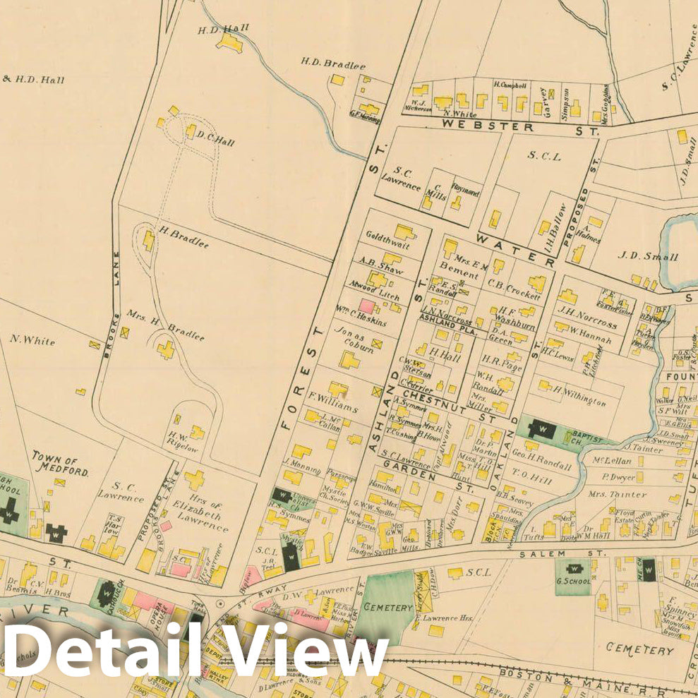 Historic Map : Atlas of Middlesex County, Massachusetts, Medford 1889 , v6, Vintage Wall Art