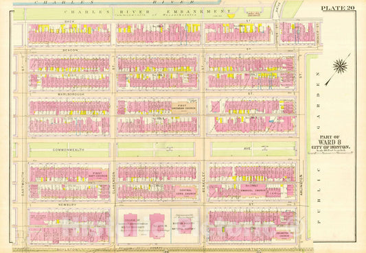 Historic Map : Atlas City of Boston, Boston Proper and Back Bay, Boston 1917 Plate 020 , Vintage Wall Art