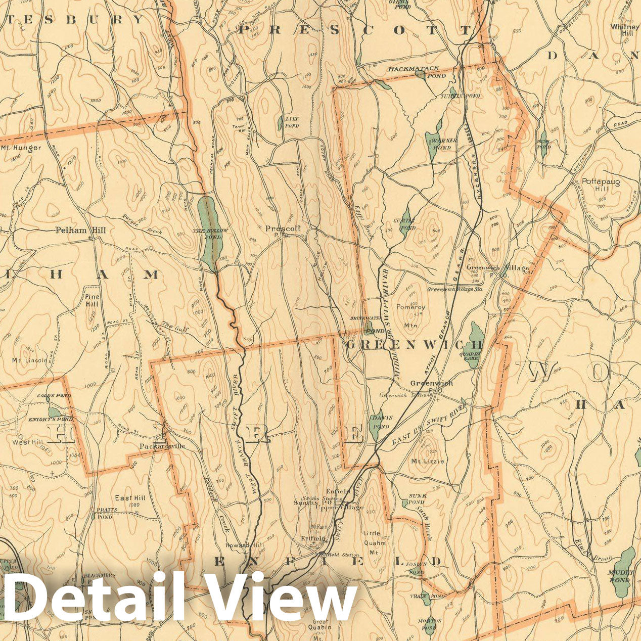 Historic Map : Atlas of Massachusetts, Amherst & Enfield & Greenwich & Harwich & New Braintree & Pelham & Prescott 1904 Plate 020 , Vintage Wall Art