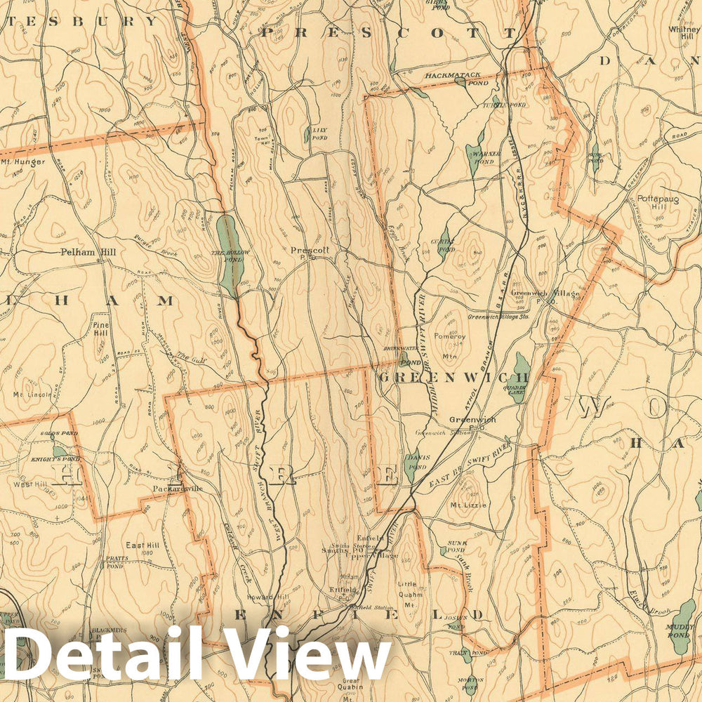Historic Map : Atlas of Massachusetts, Amherst & Enfield & Greenwich & Harwich & New Braintree & Pelham & Prescott 1904 Plate 020 , Vintage Wall Art