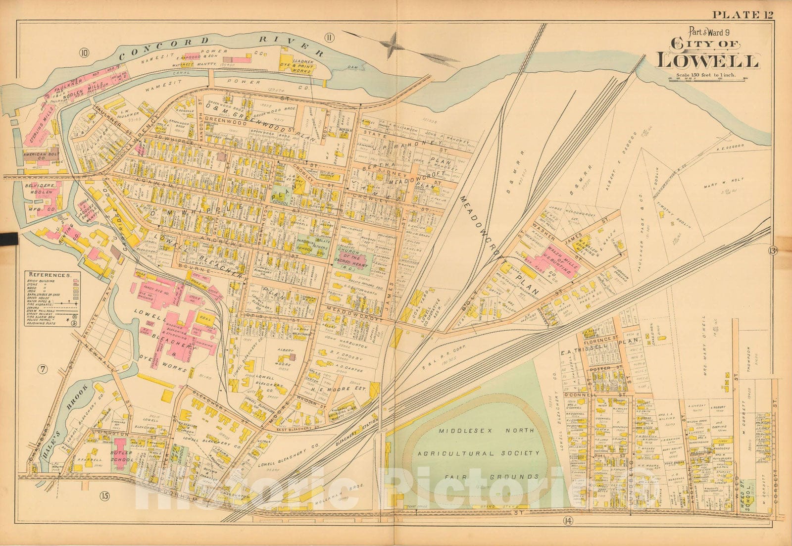 Historic Map : Atlas City of Lowell, 1896 Plate 012 , Vintage Wall Art