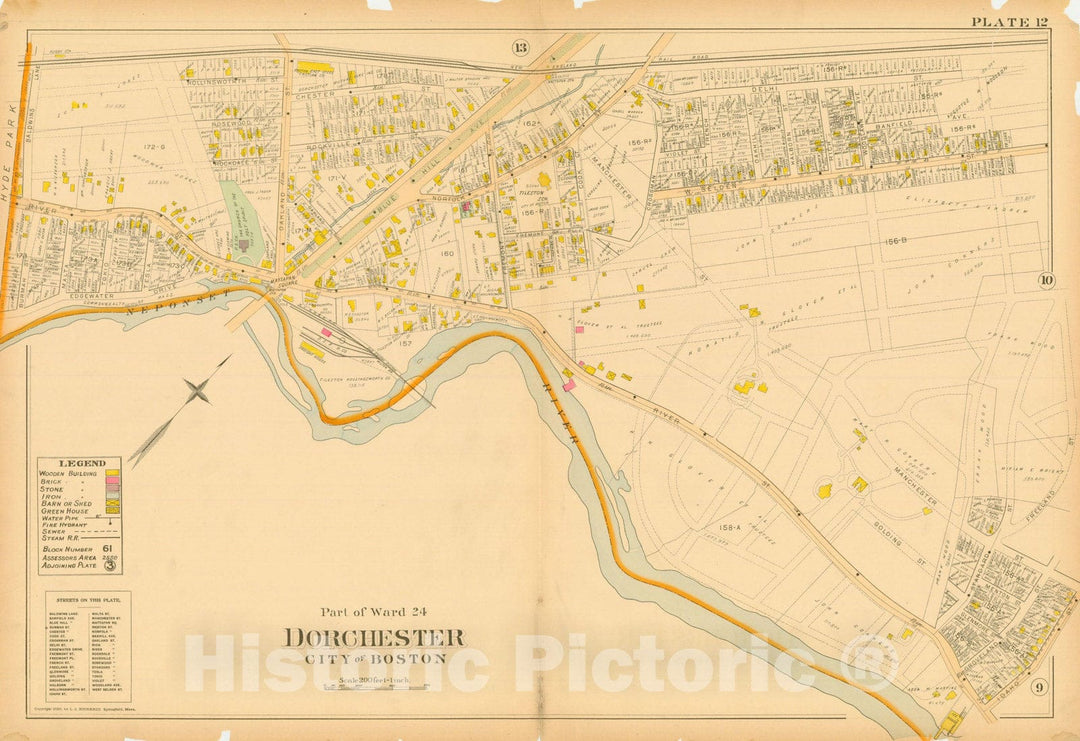 Historic Map : Atlas of Dorchester, Dorchester 1895 Plate 012 , Vintage Wall Art