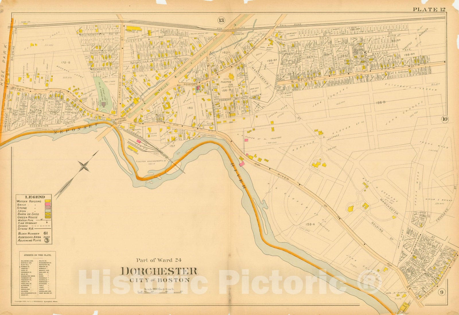 Historic Map : Atlas of Dorchester, Dorchester 1895 Plate 012 , Vintage Wall Art