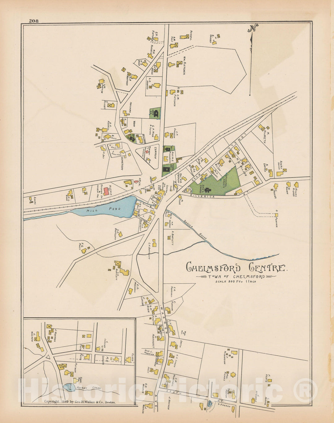 Historic Map : Atlas of Middlesex County, Massachusetts, Chelmsford 1889 , Vintage Wall Art
