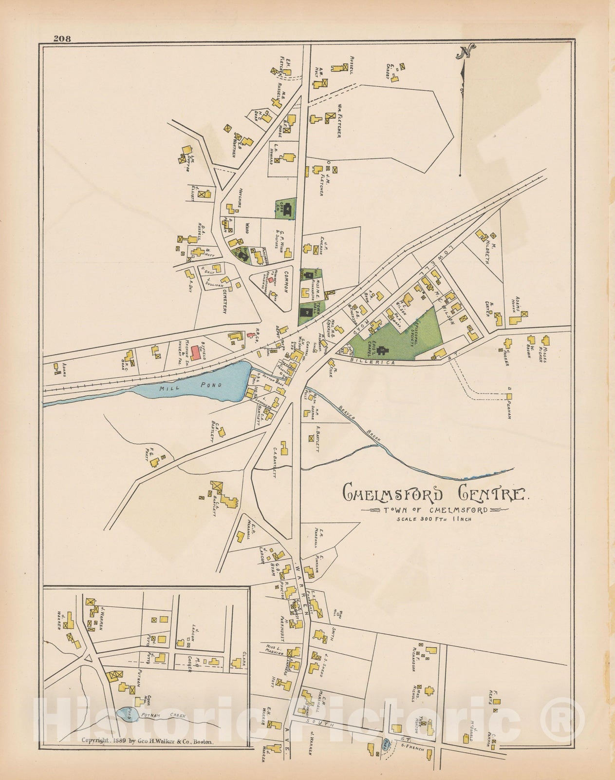 Historic Map : Atlas of Middlesex County, Massachusetts, Chelmsford 1889 , Vintage Wall Art