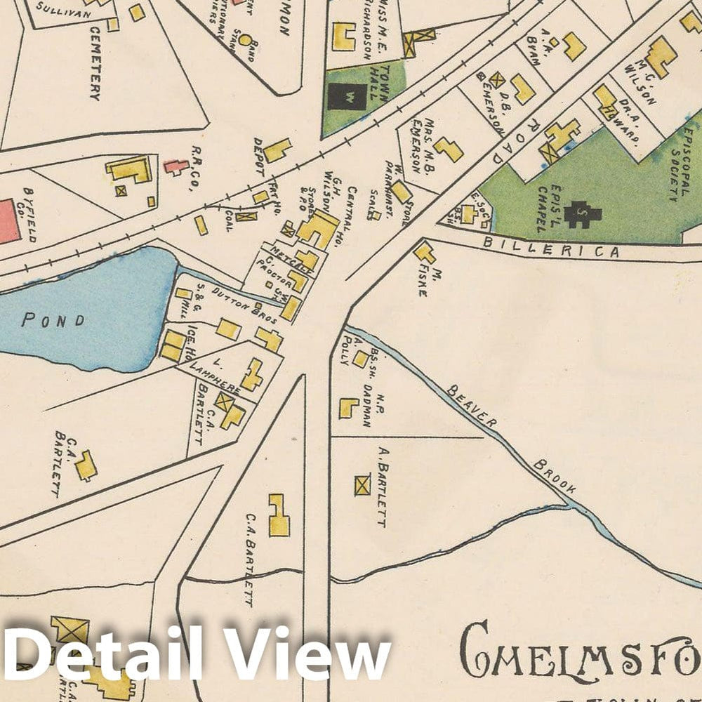 Historic Map : Atlas of Middlesex County, Massachusetts, Chelmsford 1889 , Vintage Wall Art