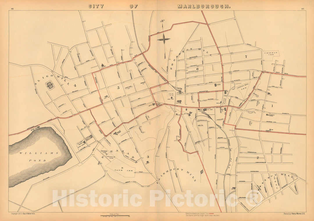 Historic Map : Atlas of Massachusetts, Marlborough 1891 , Vintage Wall Art