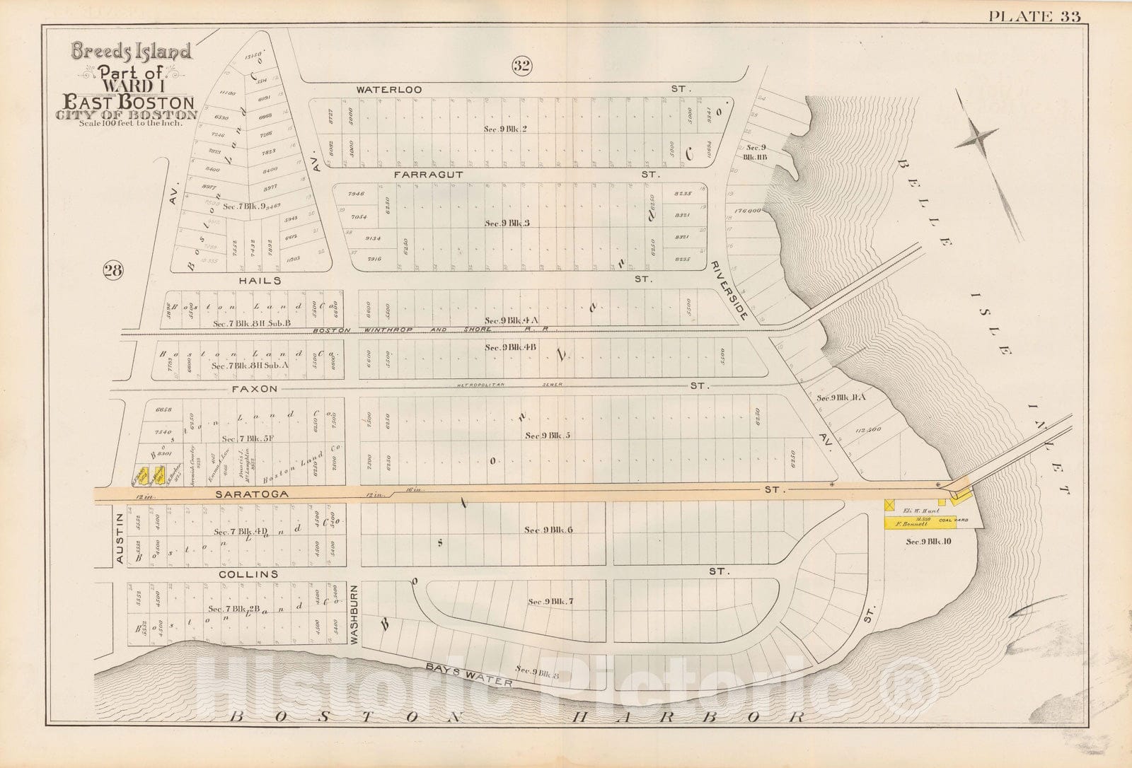 Historic Map : Atlas City of Boston, Vol. 9, East Boston 1892 Plate 033 , Vintage Wall Art