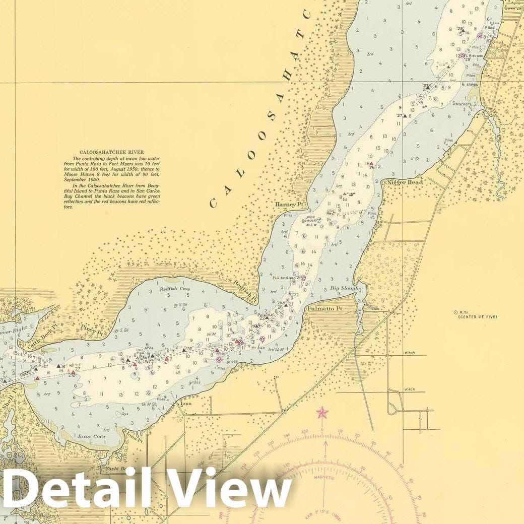 Historic Map : Coastal Charts - FL: San Carlos Bay and Caloosahatchee R. 1953 , Vintage Wall Art