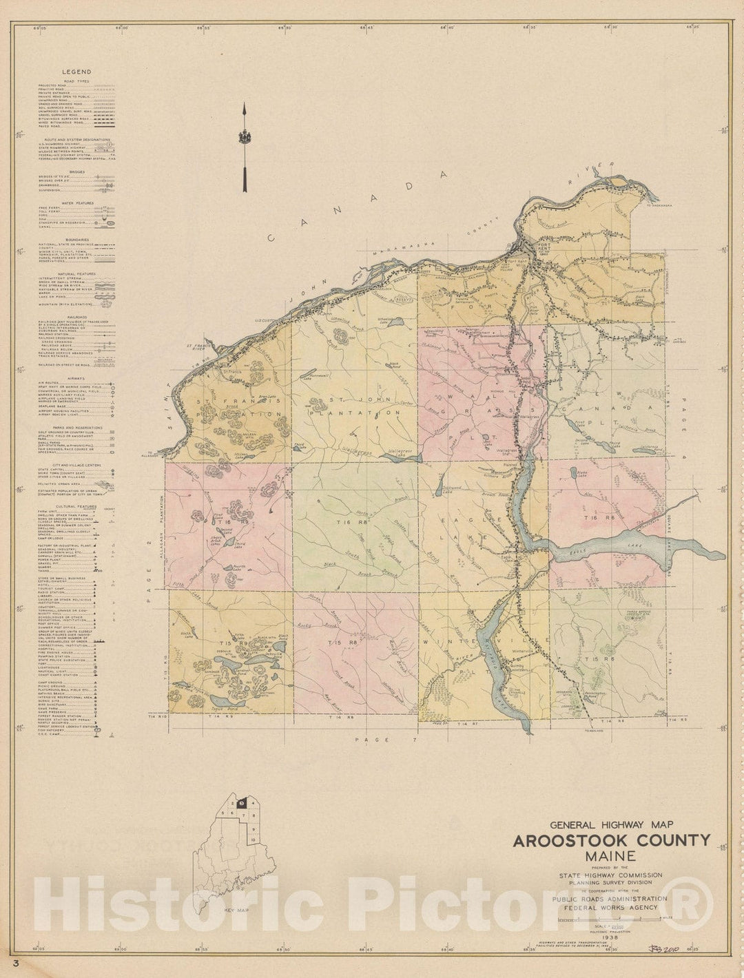 Historic Map : Maine General Highway County Maps, Aroostook 1938 Plate 003 , Vintage Wall Art