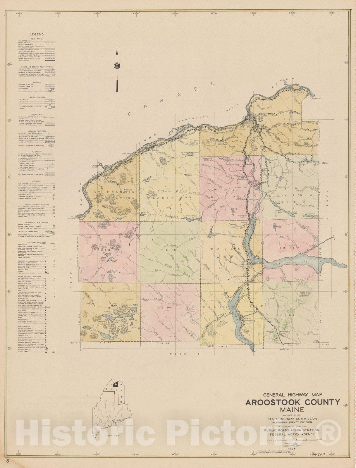 Historic Map : Maine General Highway County Maps, Aroostook 1938 Plate 003 , Vintage Wall Art