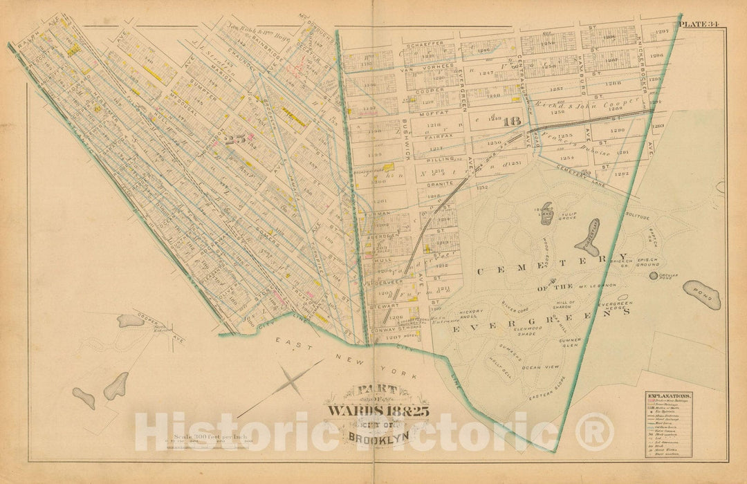 Historic Map : Atlas Entire City of Brooklyn Complete in One Volume, Brooklyn 1880 Plate 034 , Vintage Wall Art