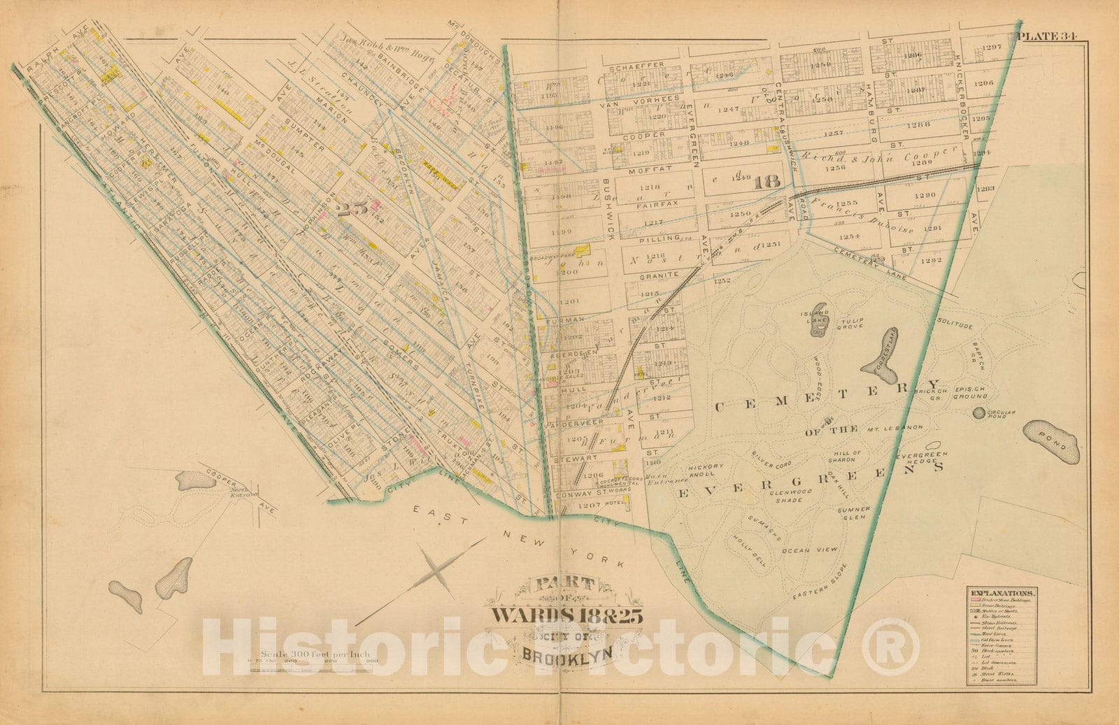 Historic Map : Atlas Entire City of Brooklyn Complete in One Volume, Brooklyn 1880 Plate 034 , Vintage Wall Art