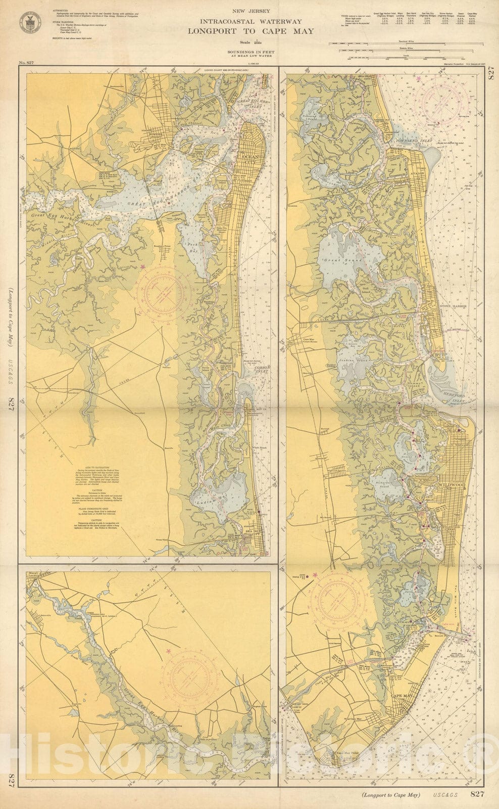 Historic Map : Coastal Charts - New Jersey Intracoastal: Longport to Cape May 1940 , Vintage Wall Art