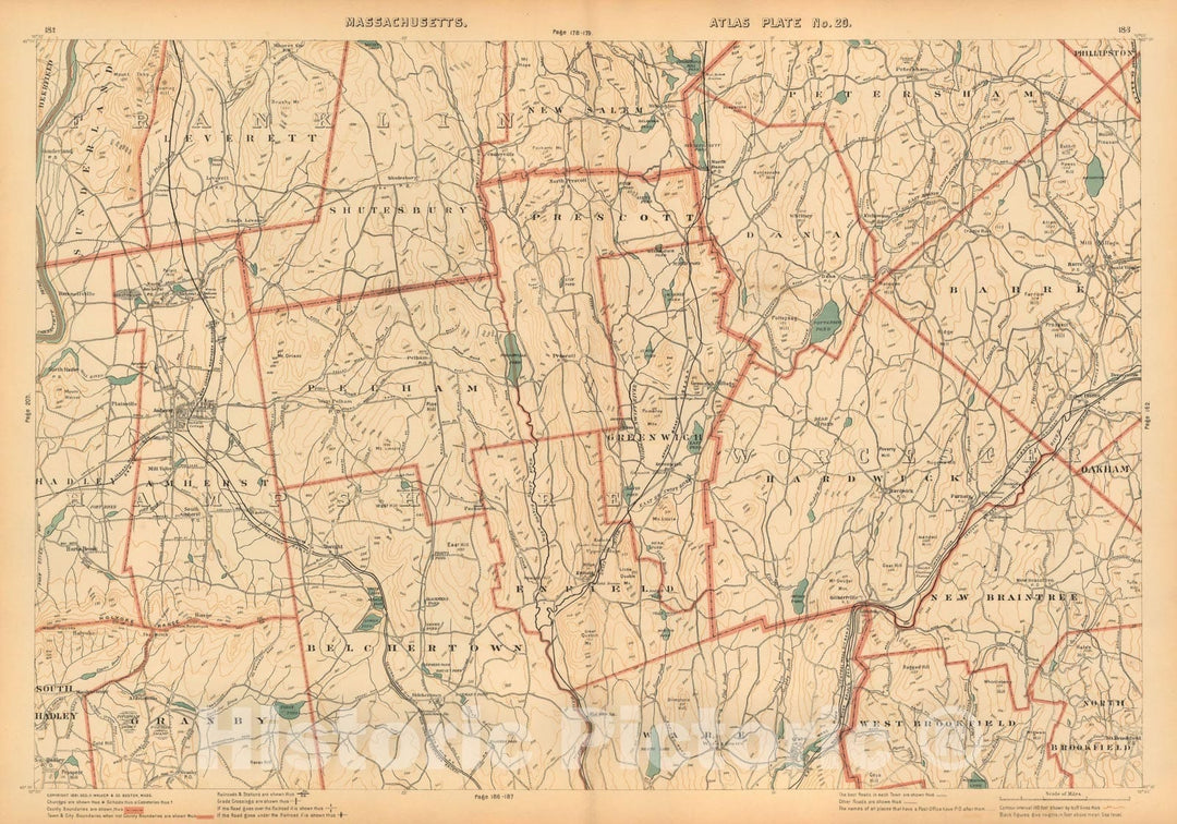 Historic Map : Atlas of Massachusetts, Amherst & Enfield & Greenwich & Hardwick & New Braintree & Pelham & Prescott 1891 Plate 020 , Vintage Wall Art