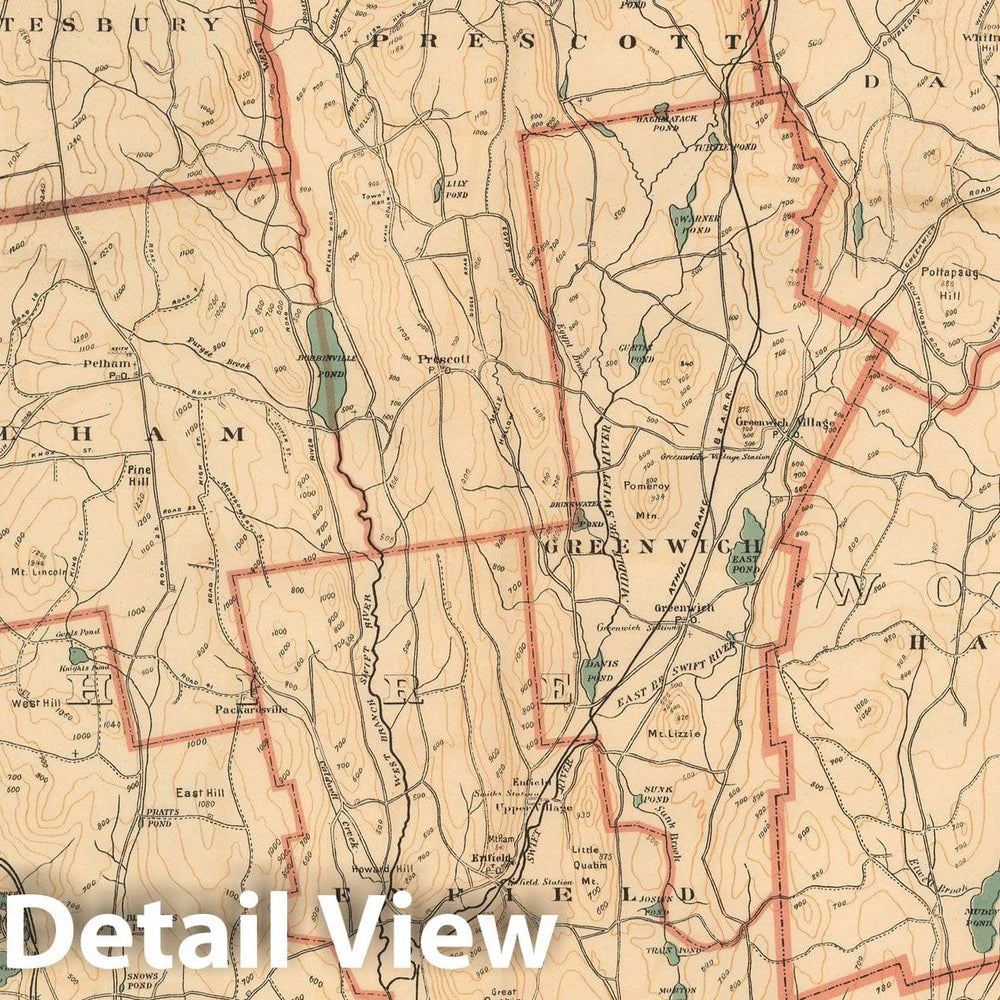Historic Map : Atlas of Massachusetts, Amherst & Enfield & Greenwich & Hardwick & New Braintree & Pelham & Prescott 1891 Plate 020 , Vintage Wall Art