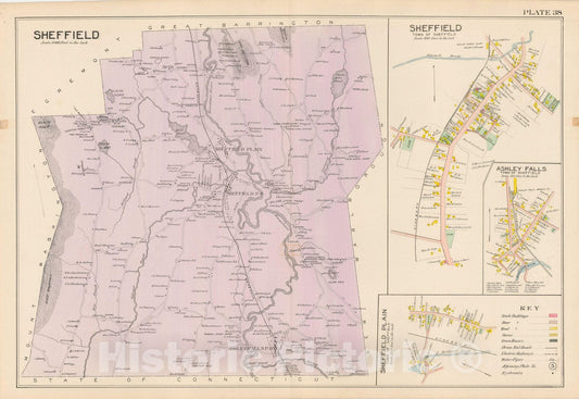 Historic Map : Atlas of Berkshire County Massachusetts, Sheffield 1904 Plate 038 , Vintage Wall Art