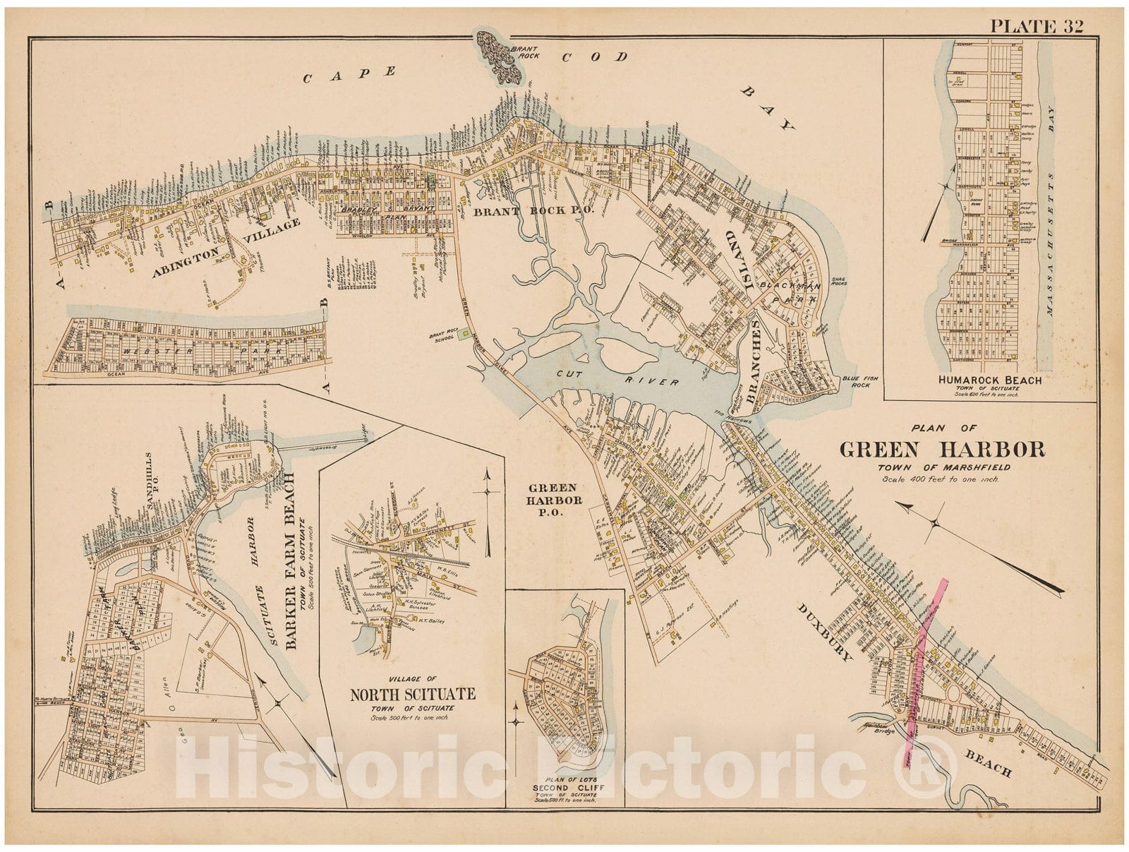 Historic Map : MA, Marshfield 1903 Plate 032 , New Topographical Atlas of Surveys of Plymouth County ... , Vintage Wall Art