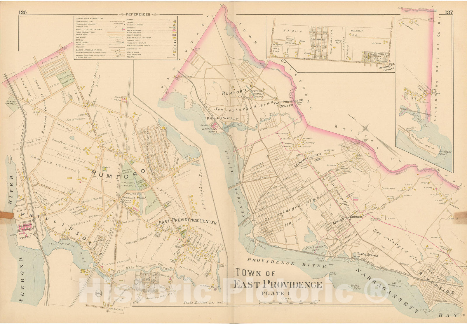 Historic Map : Atlas of Providence County, East Providence 1895 Plate 001 , Vintage Wall Art