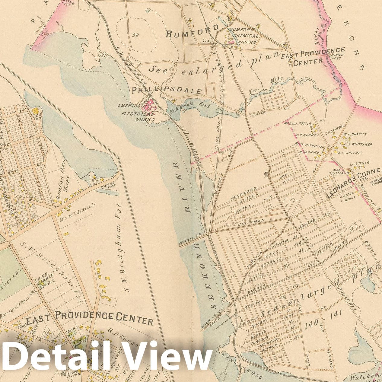 Historic Map : Atlas of Providence County, East Providence 1895 Plate 001 , Vintage Wall Art