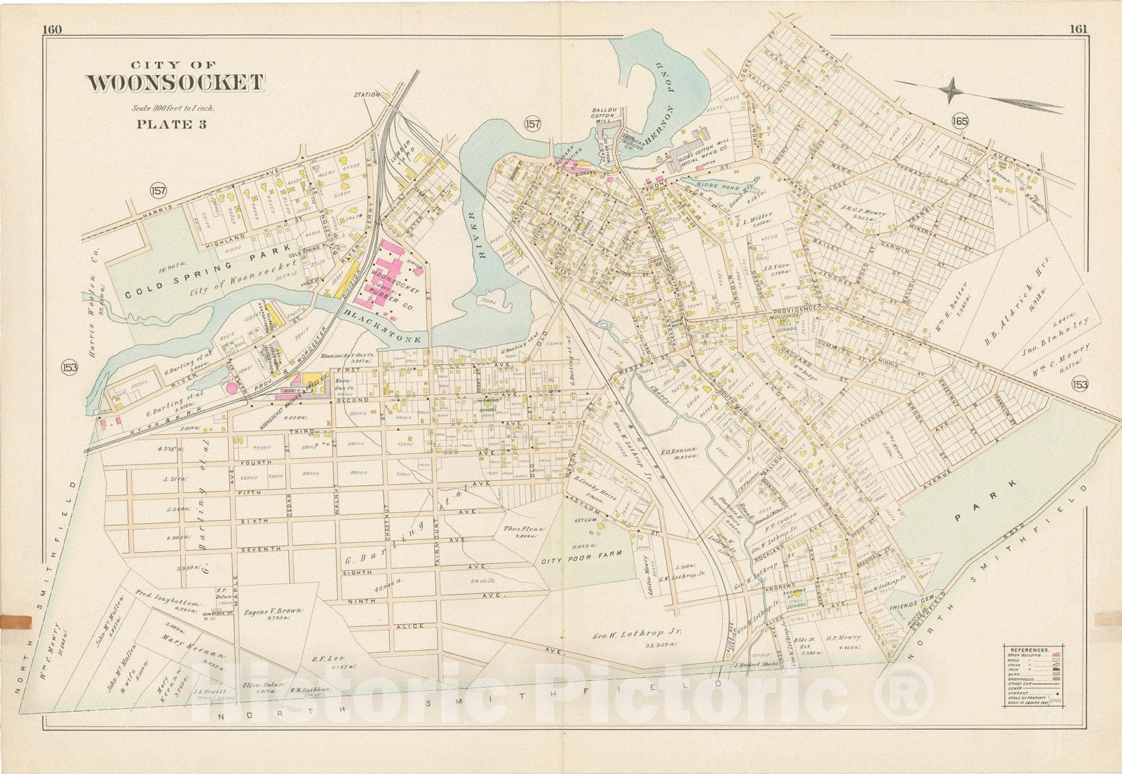 Historic Map : Atlas of Providence County, Woonsocket 1895 Plate 003 , Vintage Wall Art
