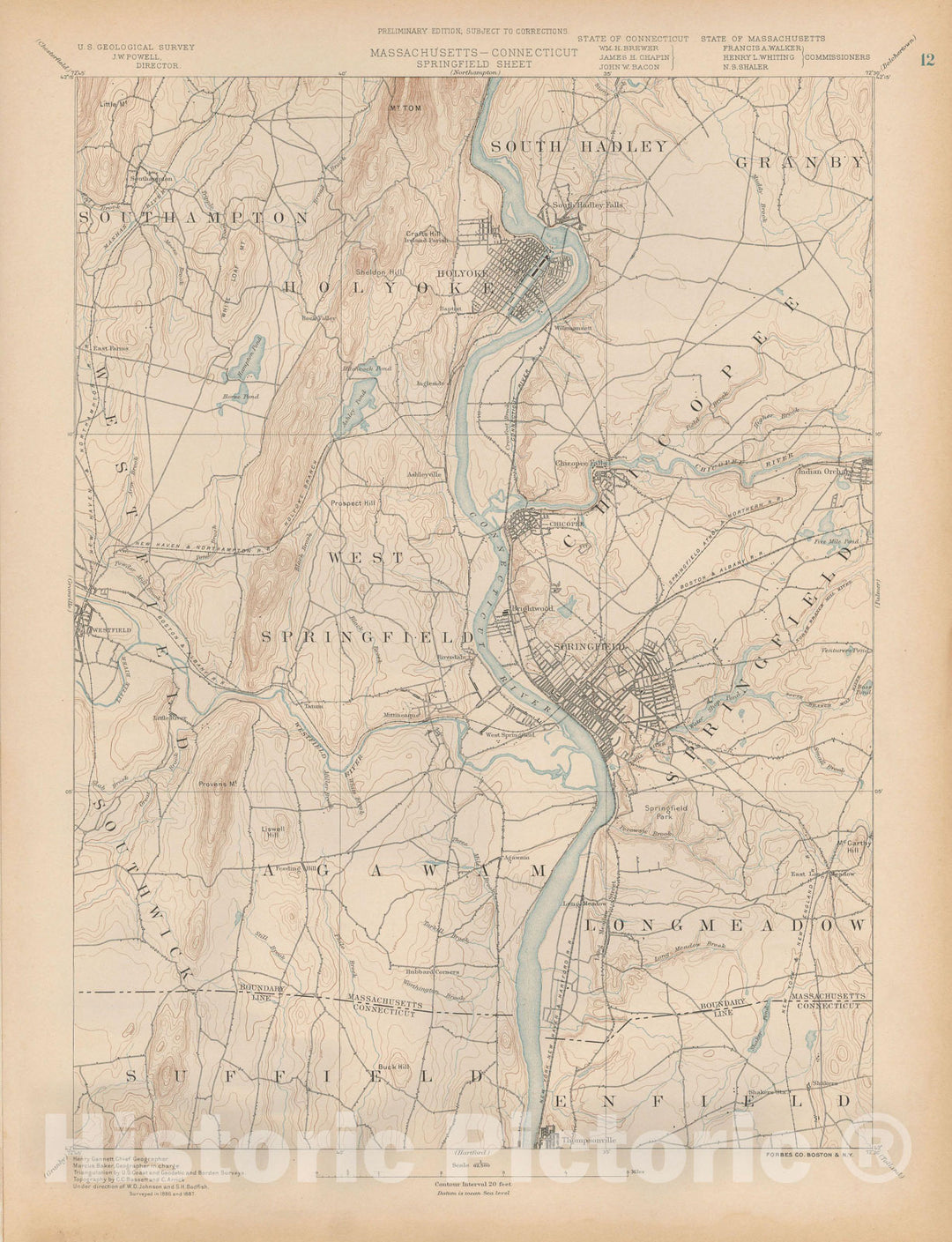 Historic Map : Atlas of Massachusetts, Adams & Chicopee & Holyoke & Springfield 1890 Page 12 , Vintage Wall Art