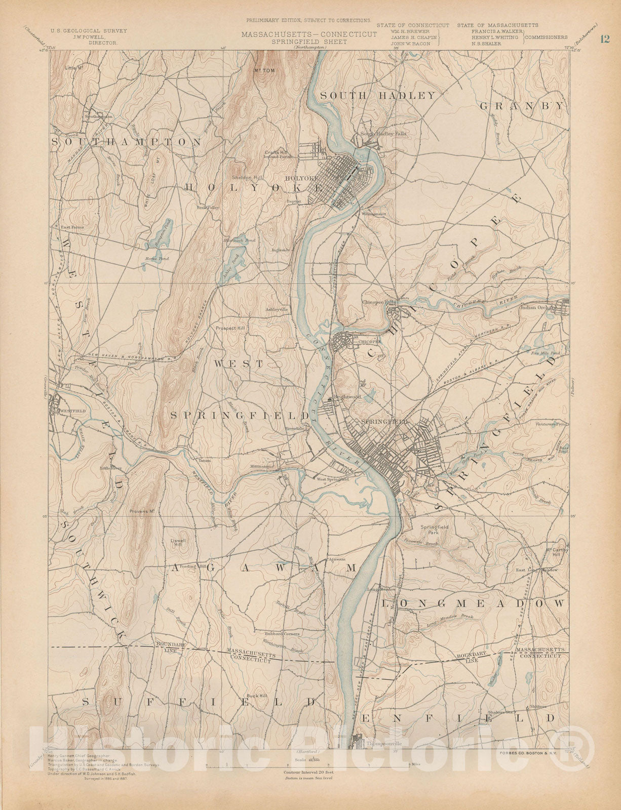Historic Map : Atlas of Massachusetts, Adams & Chicopee & Holyoke & Springfield 1890 Page 12 , Vintage Wall Art