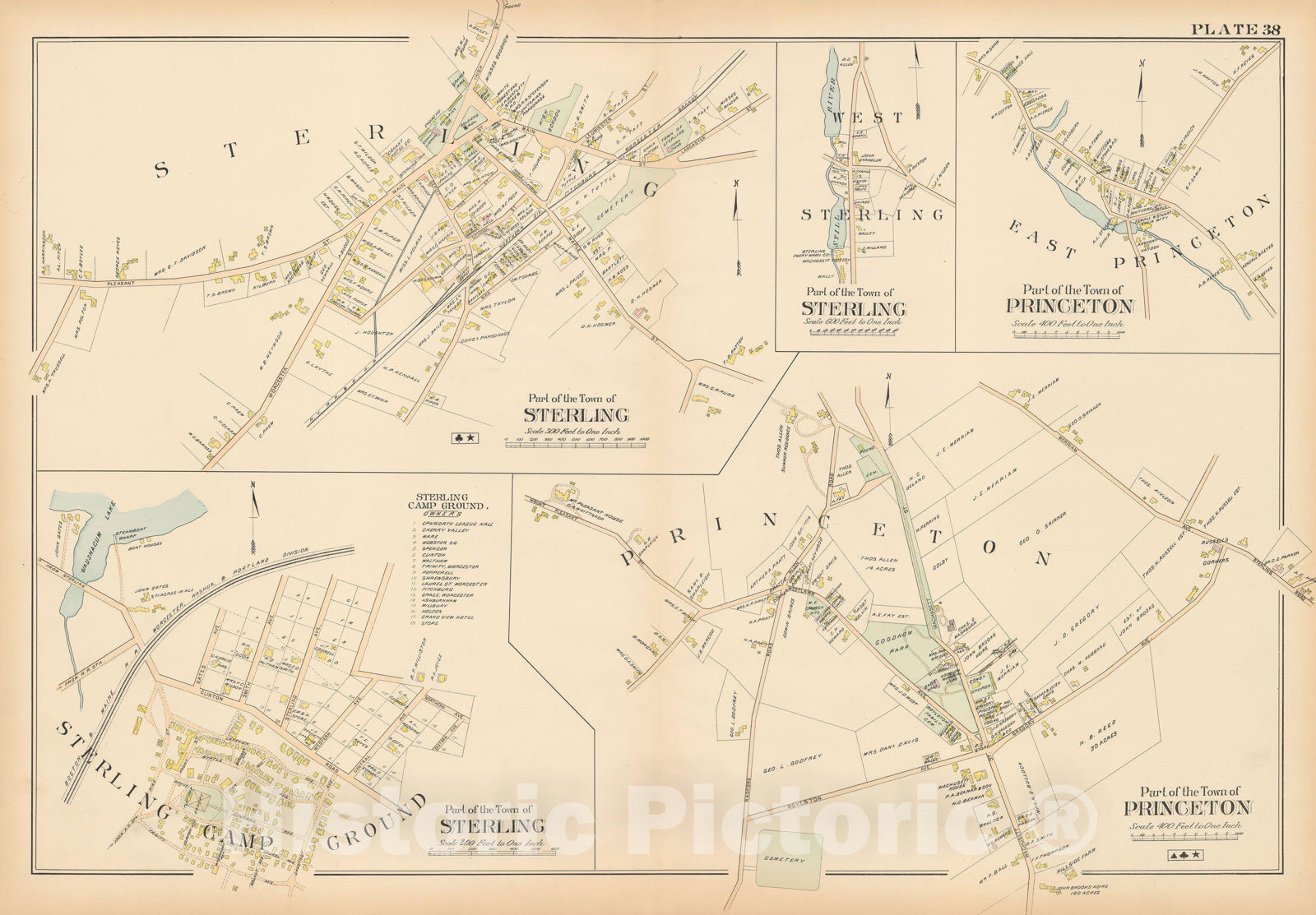 Historic Map : New Topo Atlas County of Worcester, Princeton & Sterling 1898 Plate 038 , Vintage Wall Art