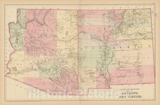 Historic Map : Arizona & New Mexico 1882 , Mitchell's New General Atlas , Vintage Wall Art