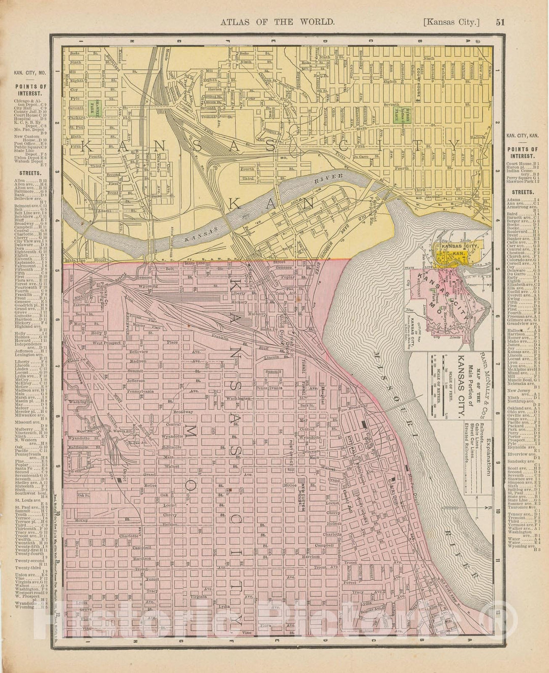 Historic Map : Kansas City 1900 , Universal Atlas World , Vintage Wall Art