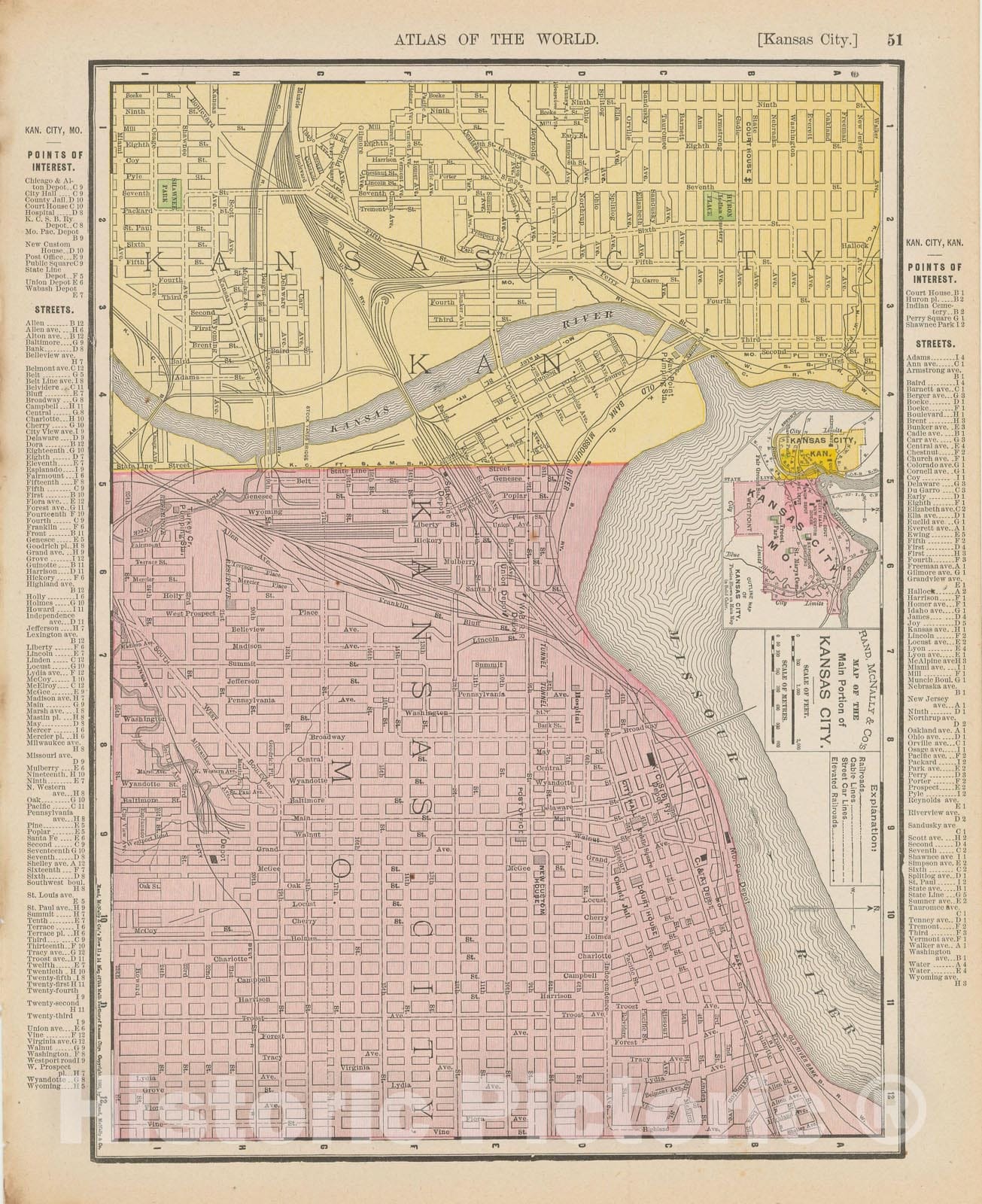 Historic Map : Kansas City 1900 , Universal Atlas World , Vintage Wall Art