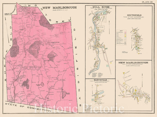 Historic Map : Atlas of Berkshire County Massachusetts, New Marlborough 1904 Plate 039 , Vintage Wall Art
