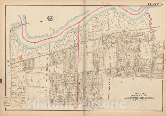 Historic Map : Atlas of Bergen County, New Jersey, Volume One, Palisades Park & Ridgefield 1912 Plate 010 , Vintage Wall Art