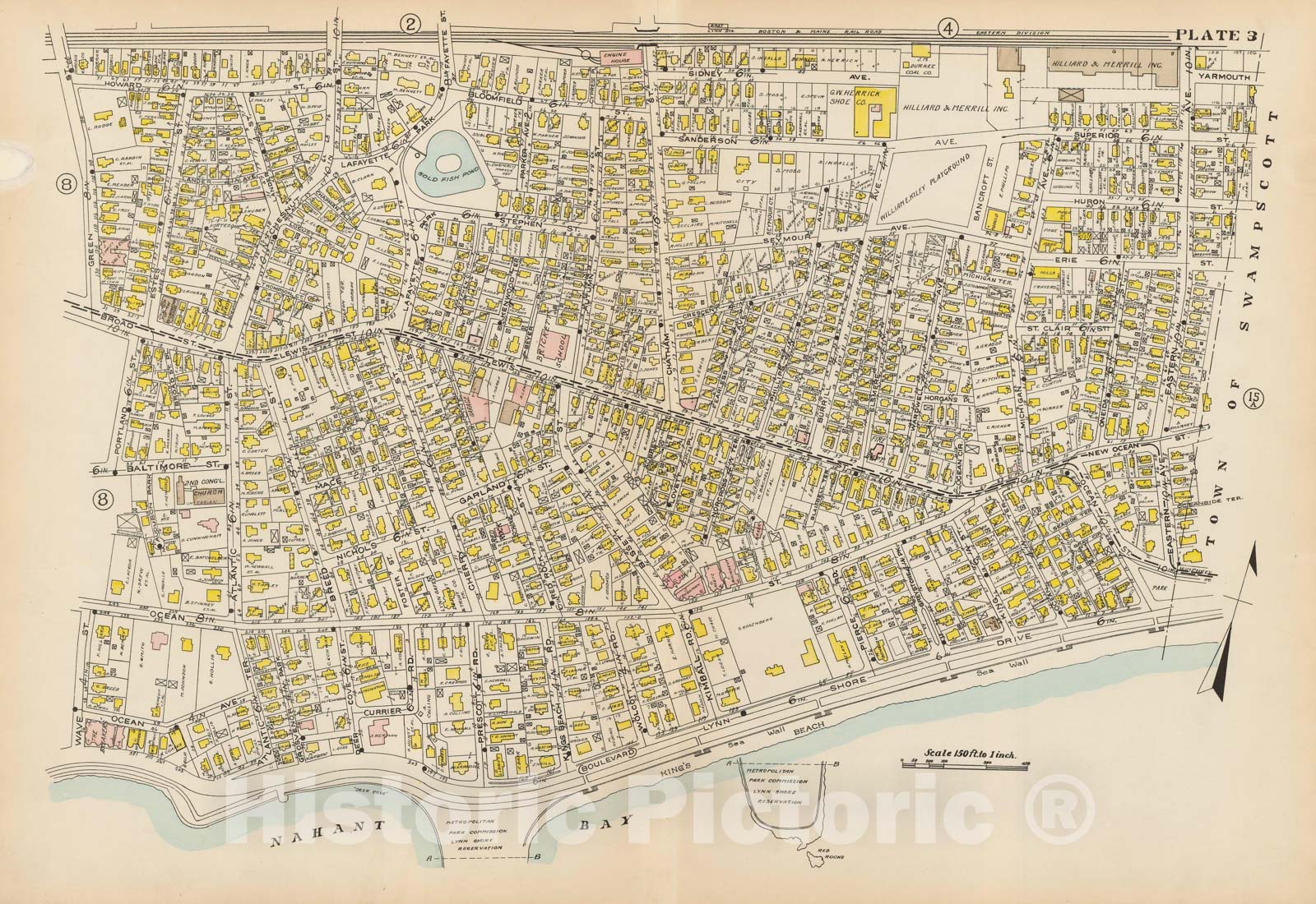 Historic Map : Atlas of Lynn, Nahant & Swampscott, Lynn 1924 Plate 003 , Vintage Wall Art