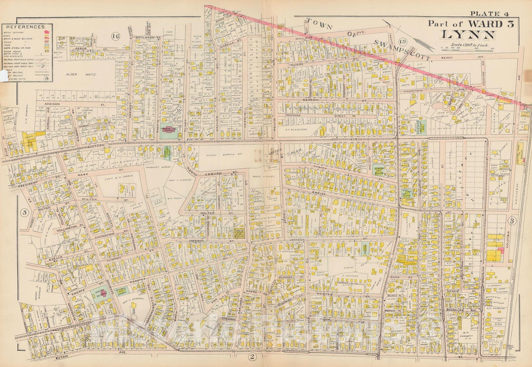 Historic Map : Atlas of Lynn, Swampscott and Saugus, Lynn 1905 Plate 004 , Vintage Wall Art