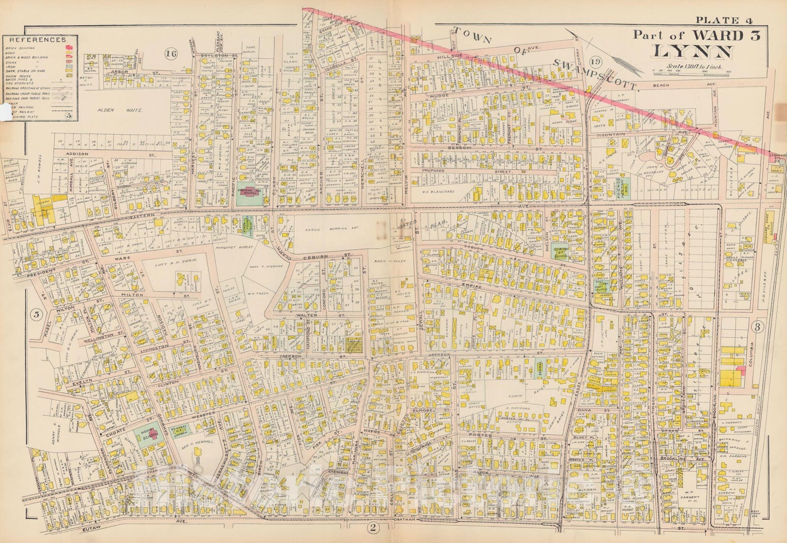 Historic Map : Atlas of Lynn, Swampscott and Saugus, Lynn 1905 Plate 004 , Vintage Wall Art