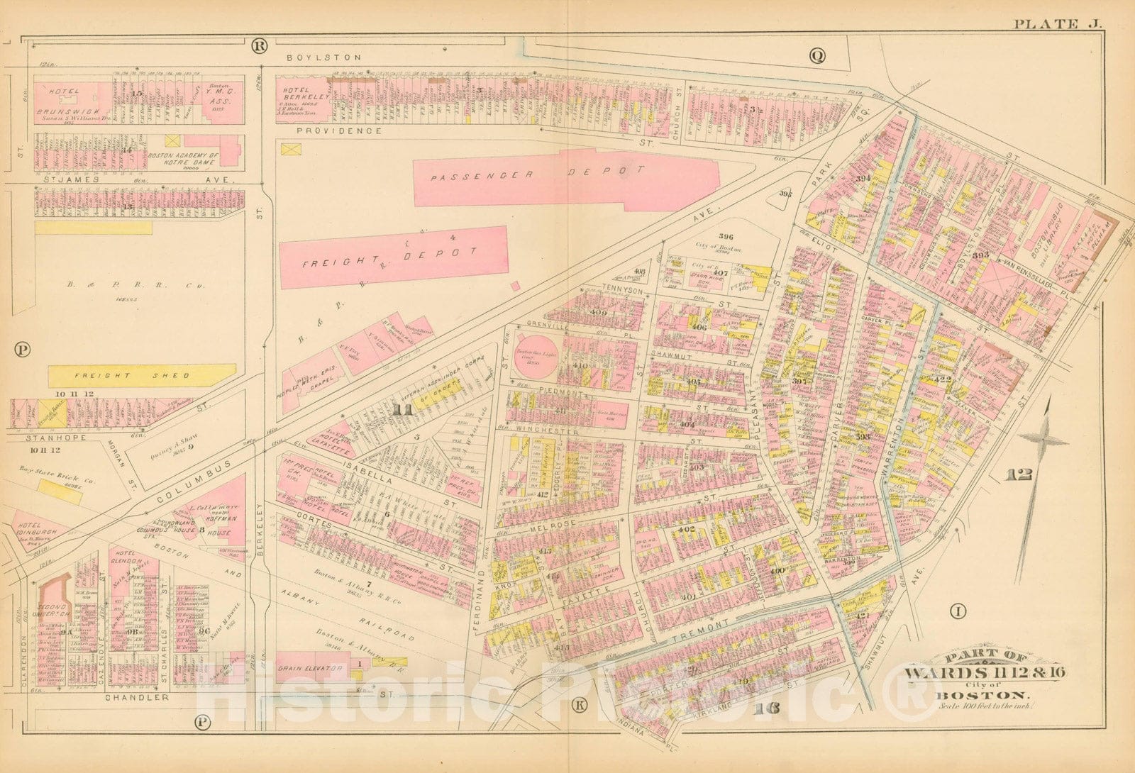 Historic Map : Atlas City of Boston, Boston Proper, Volume I, Boston 1883 Plate J , Vintage Wall Art