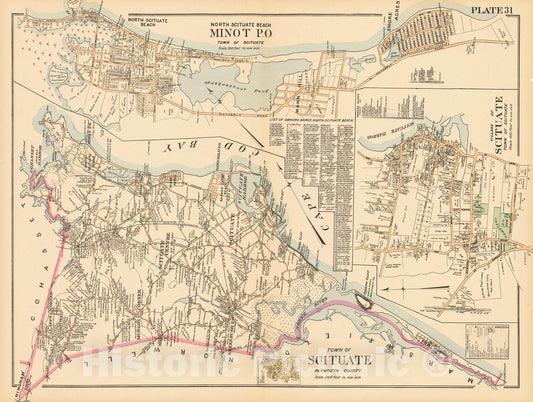 Historic Map : MA, Scituate 1903 Plate 031 , New Topographical Atlas of Surveys of Plymouth County ... , Vintage Wall Art