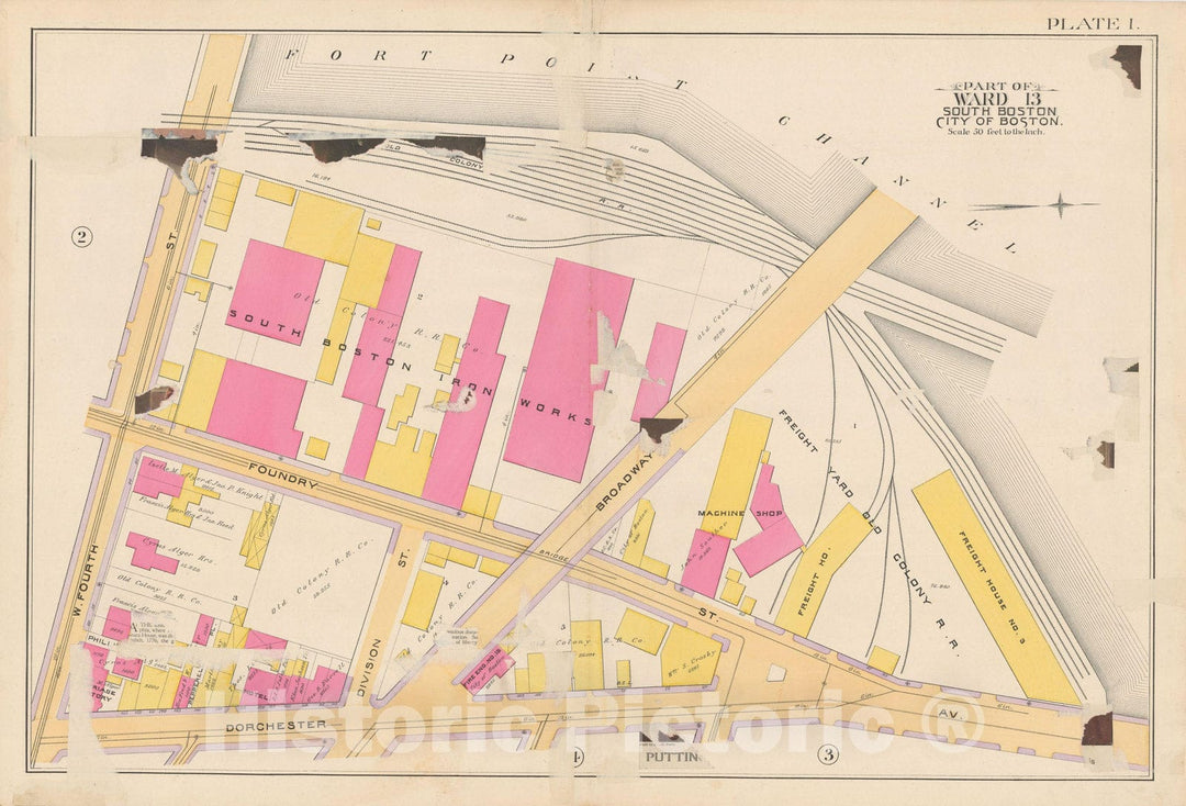 Historic Map : Atlas of South Boston, South Boston 1891 Plate 001 , Vintage Wall Art