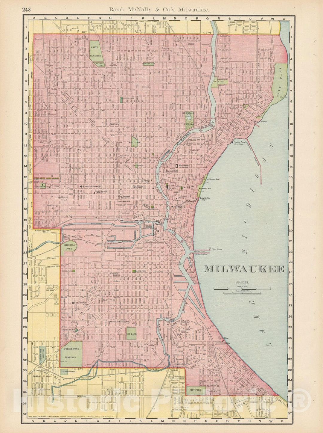 Historic Map : Milwaukee 1903 , Rand McNally Business Atlas , Vintage Wall Art