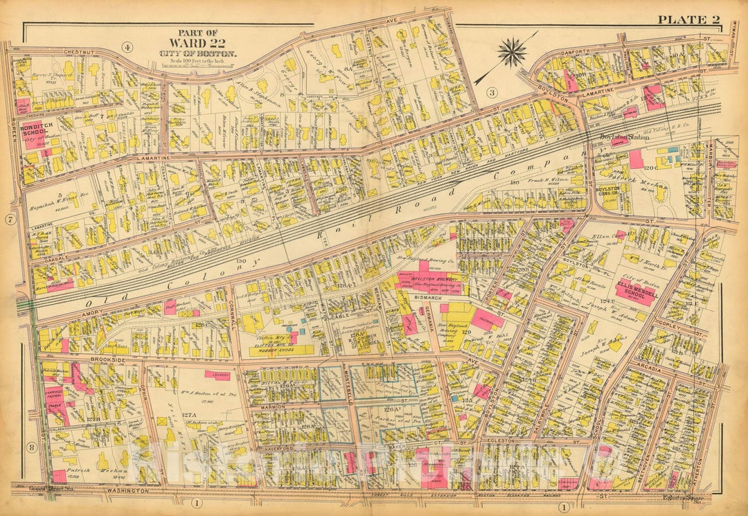Historic Map : Atlas City of Boston, West Roxbury, Jamaica Plain 1914 Plate 002 , Vintage Wall Art