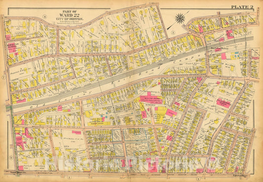 Historic Map : Atlas City of Boston, West Roxbury, Jamaica Plain 1914 Plate 002 , Vintage Wall Art