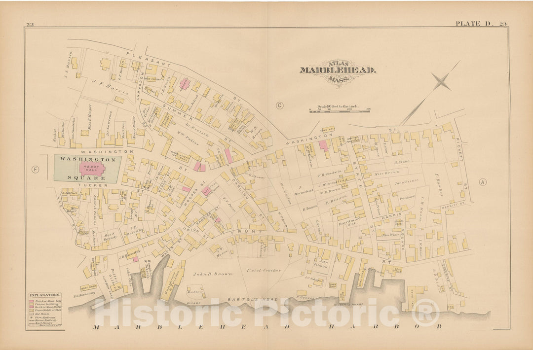 Historic Map : Atlas of Marblehead, Marblehead 1881 Plate D , Vintage Wall Art