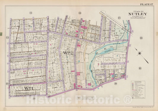 Historic Map : Atlas of Bloomfield, Belleville and Nutley; Essex County Vol D, Nutley 1932 Plate 017 , Vintage Wall Art