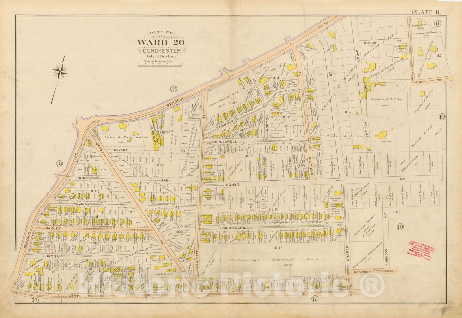 Historic Map : Atlas City of Boston, Vol. 5, Dorchester, Dorchester 1898 Plate 011 , Vintage Wall Art