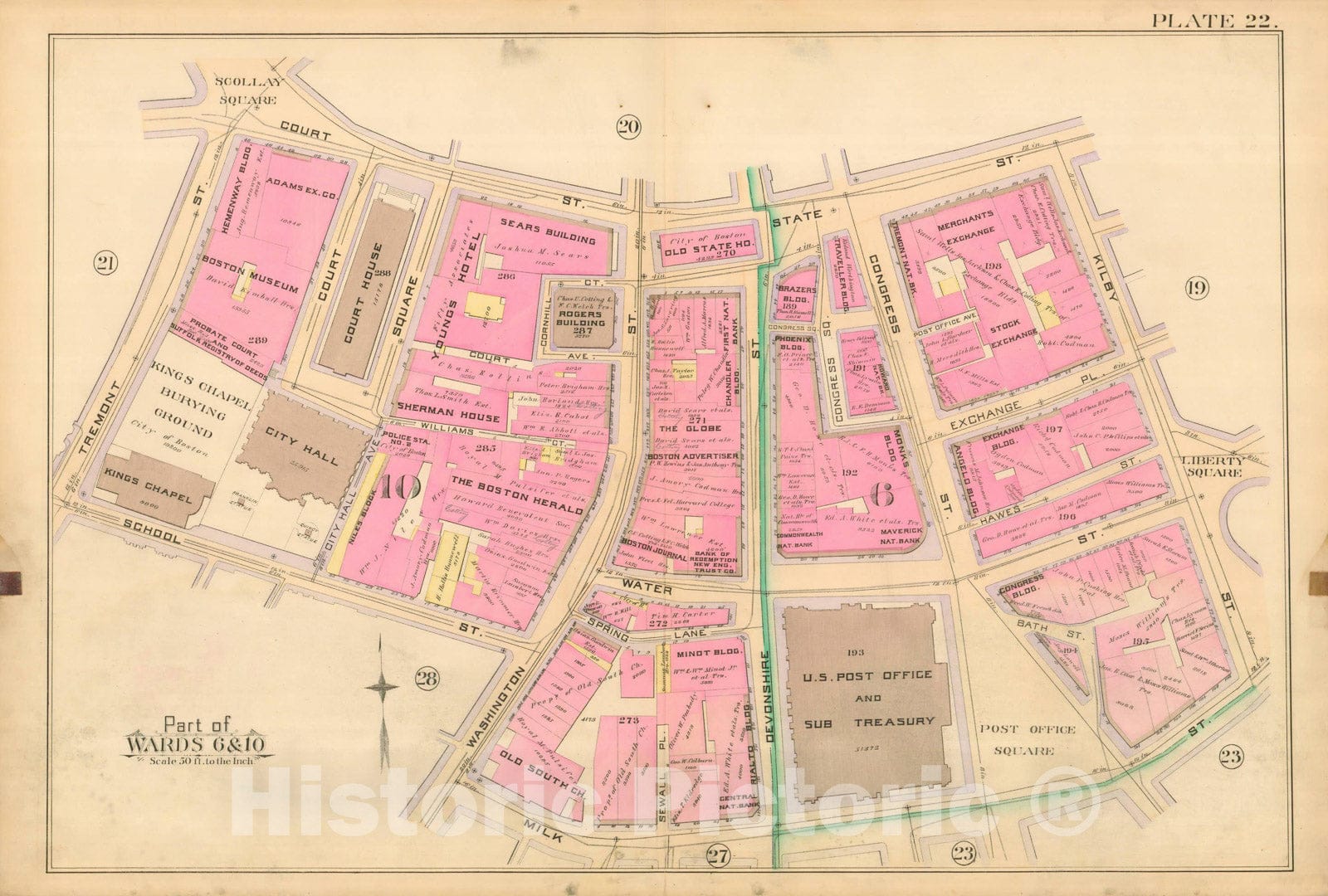 Historic Map : Atlas City of Boston, City Proper, Vol. I, Boston 1888 Plate 022 , Vintage Wall Art