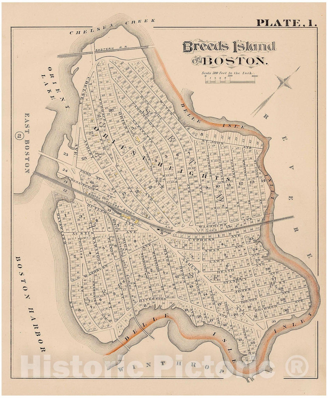 Historic Map : City Atlas of Boston, Massachusetts, East Boston 1882 Plate 001 , Vintage Wall Art