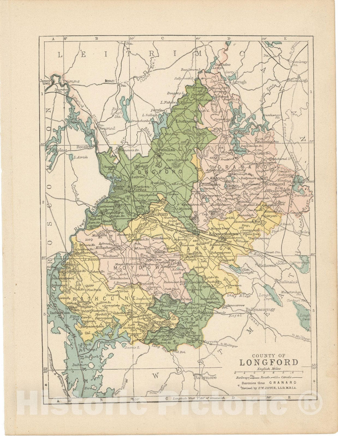 Historic Map : Irish County Maps, Longford 1900 , Vintage Wall Art